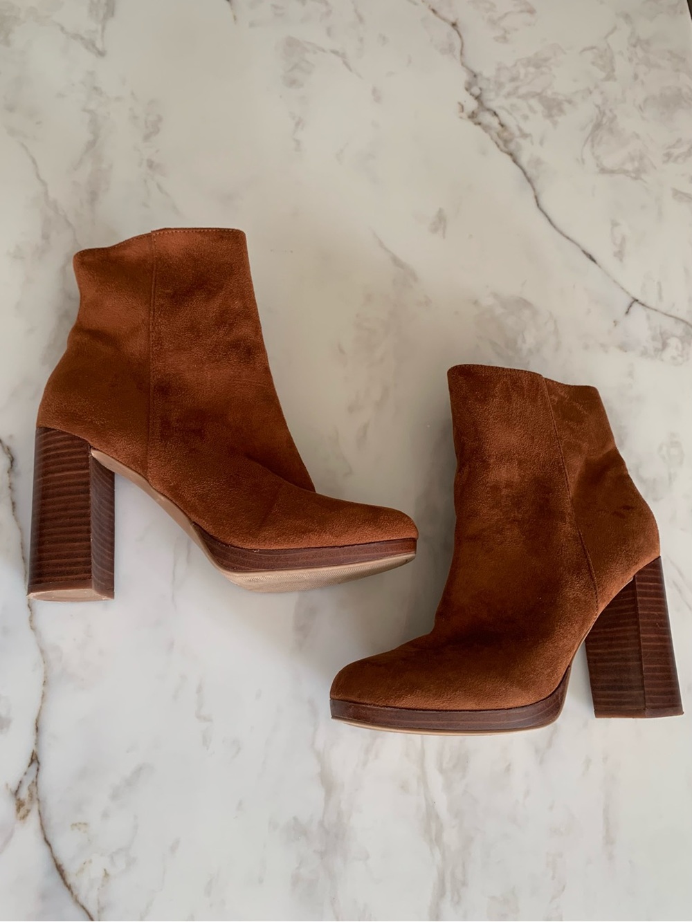 Mari A Mayvis Chestnut Faux Suede Platform Ankle Boots - Size 9.5